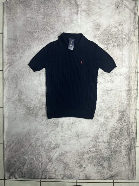 Camisa Polo Ralph Lauren Tricô Canelada Preta
