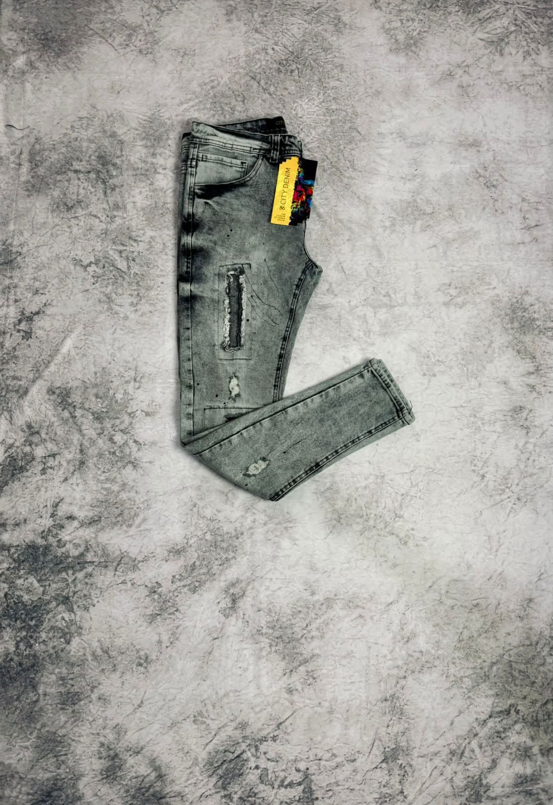 Calça City Denim Jeans Destroyed Cinza